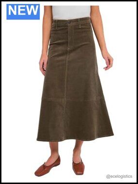 Women's Corduroy Midi Skirt High Waist A-Line Button Front Long Winter